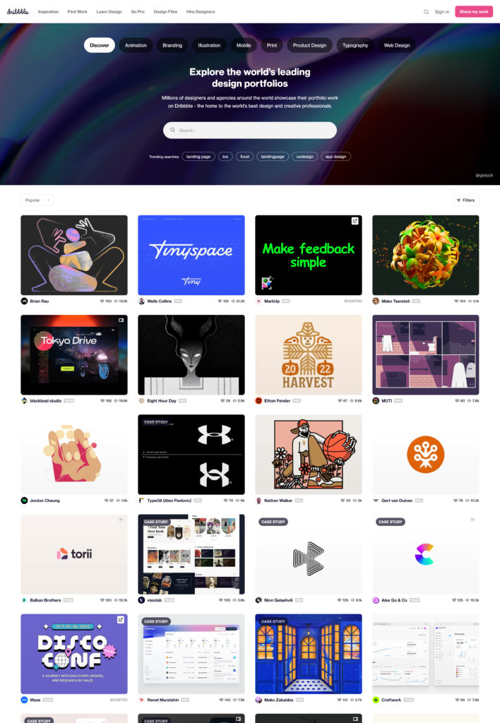 dribbble - Showit Dribbble homepage