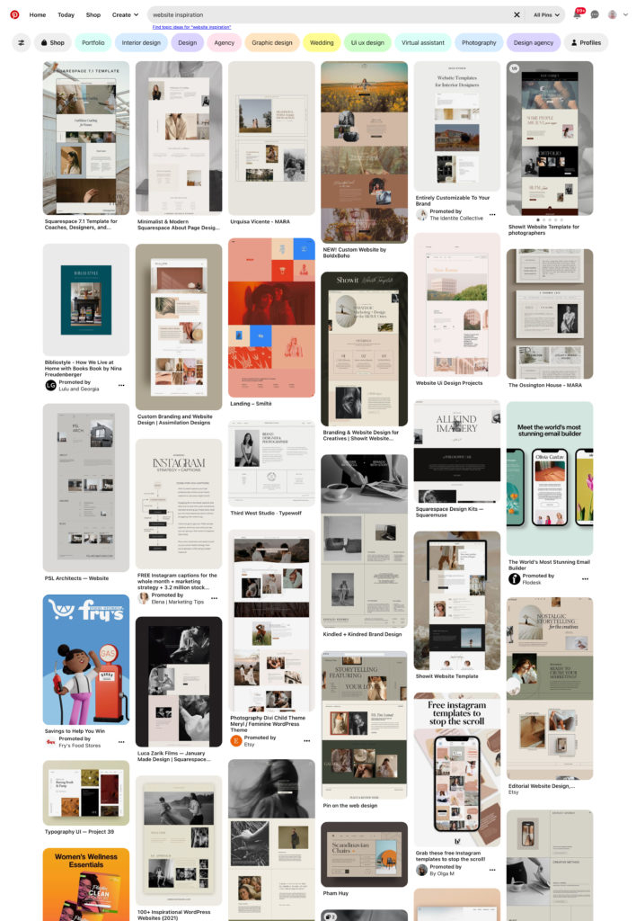 pinterest - Showit Pinterest website inspiration search